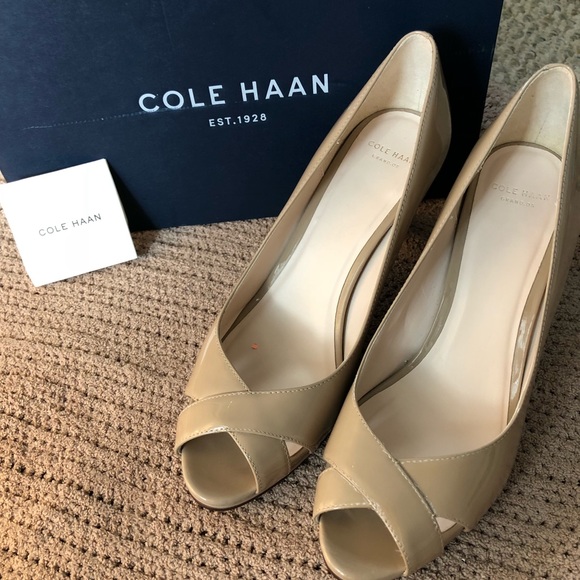Cole Haan Shoes - Worn Once: Cole Haan Patent Nude Peep Toe Pumps